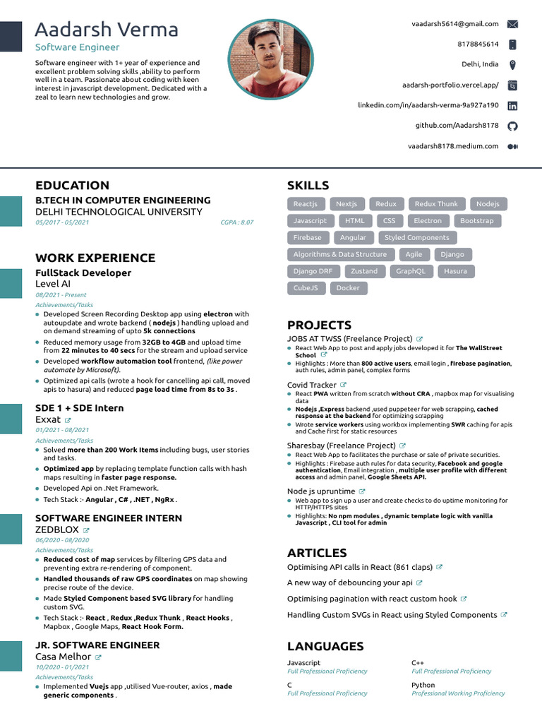 Aadarsh Verma: Software Engineer Profile | PDF | World Wide Web ...
