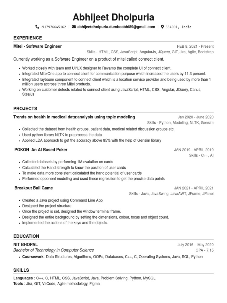 Abhijeet Dholpuria: Software Engineer Profile | PDF | Angular Js ...