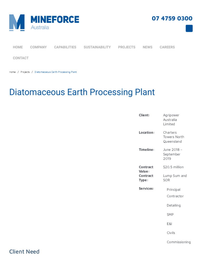 Diatomaceous Earth Processing Project | PDF