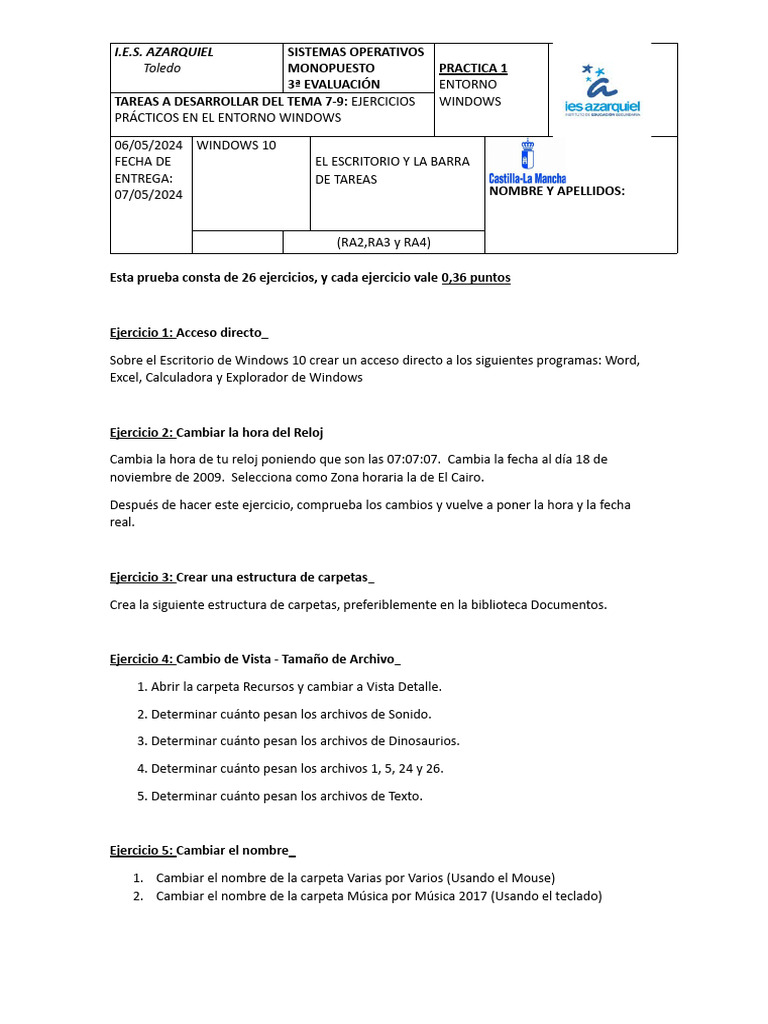 EJERCICIOS PRÁCTICOS ENTORNO WINDOWS | PDF | Archivo de computadora ...