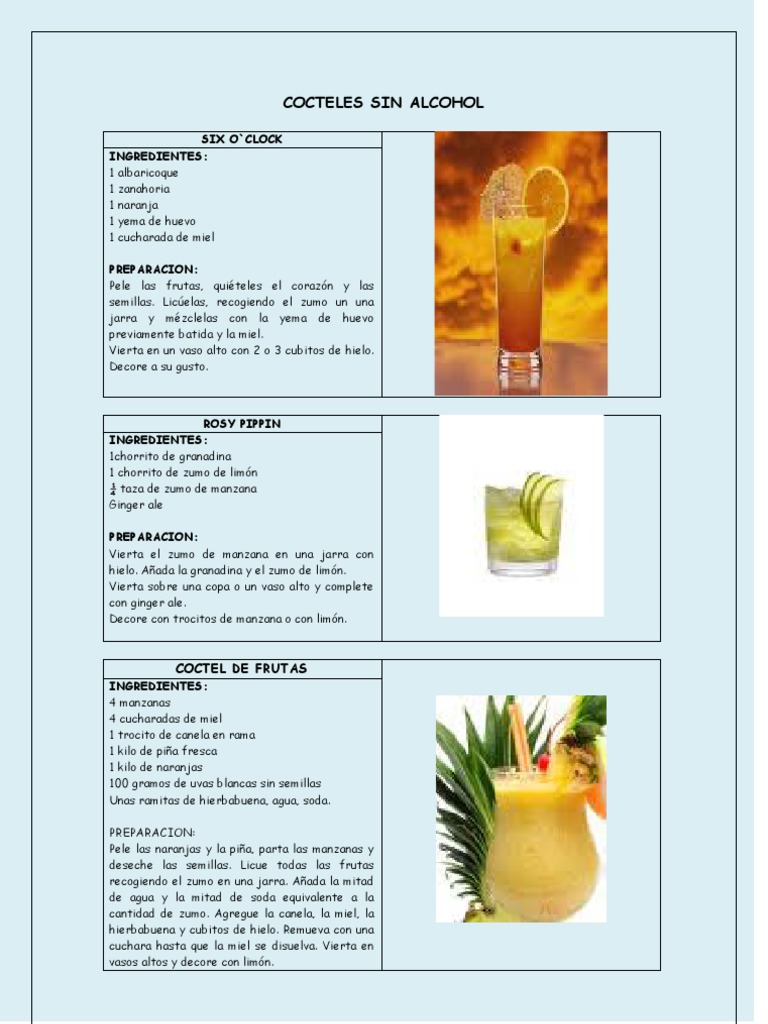 Indiferencia Diploma Preocupado Cocteles Sin Alcohol | PDF | Jugo | Dieta y nutrición