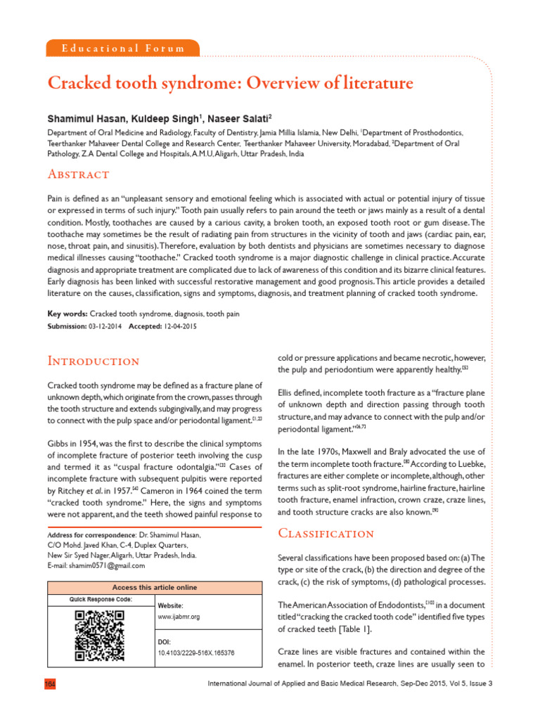 Cracked Tooth Syndrome: A Comprehensive Review | PDF | Human Tooth ...