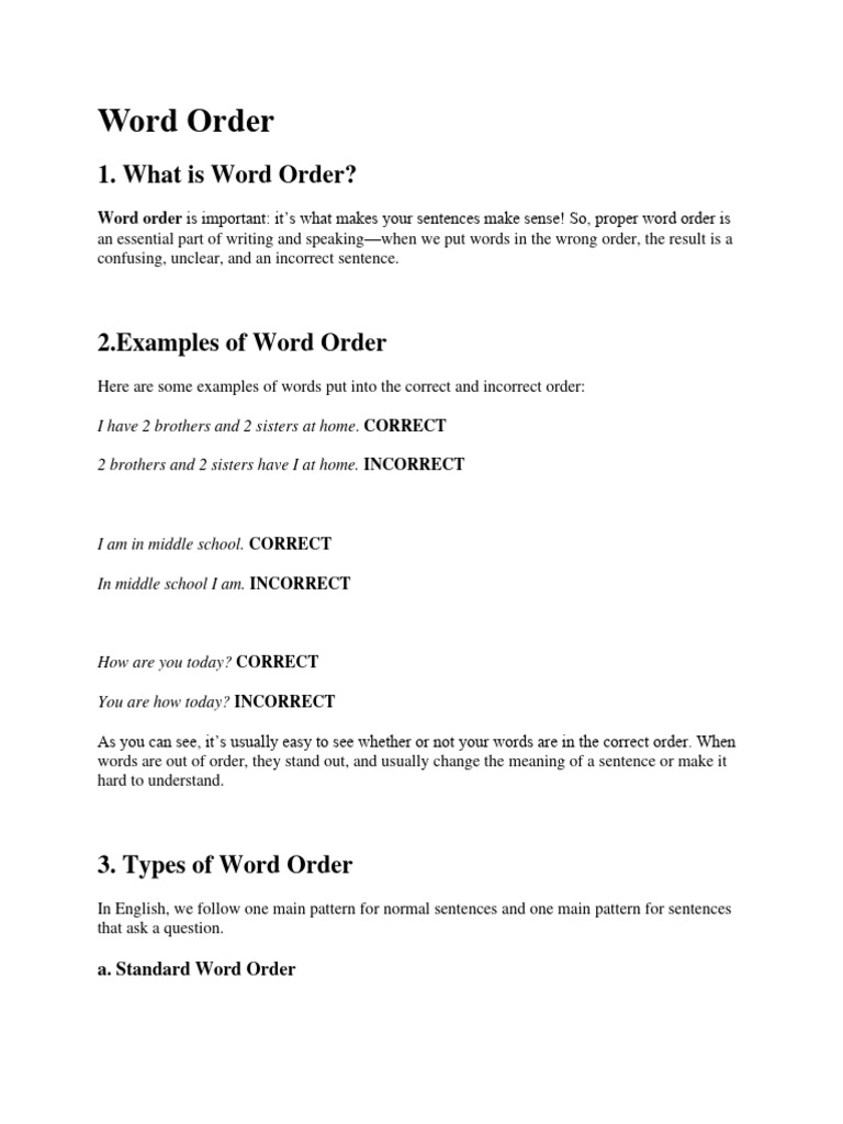 Understanding English Word Order Basics | PDF | Adverb | Verb