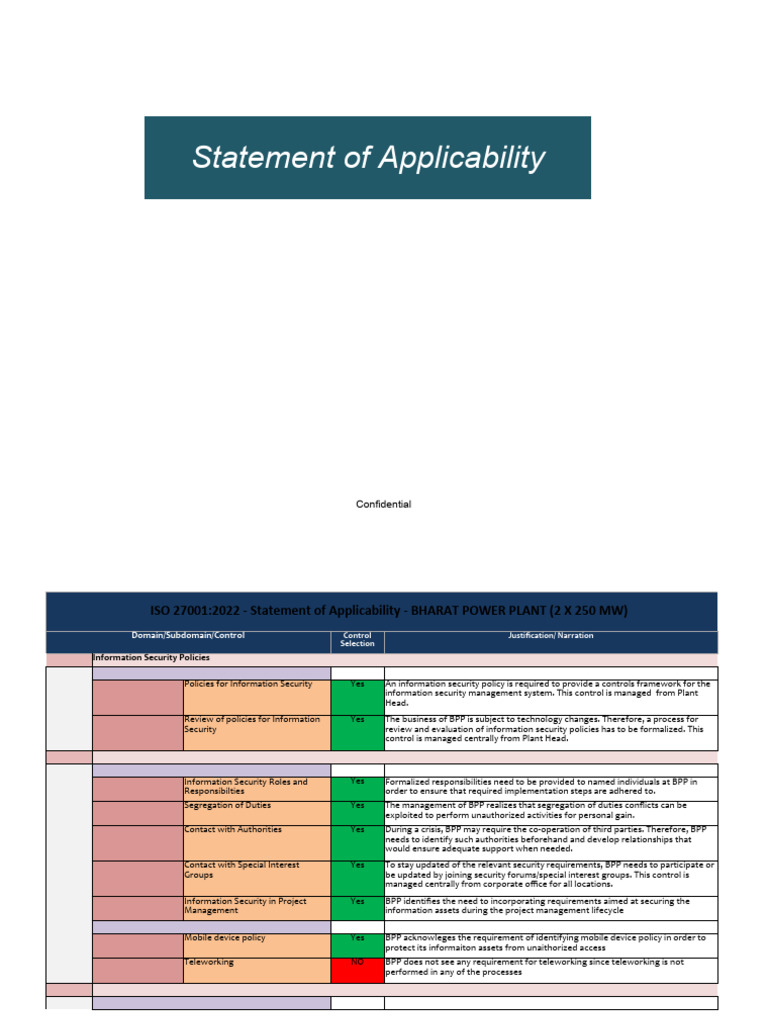ISO 27001 Statement of Applicability | PDF | Information Security ...