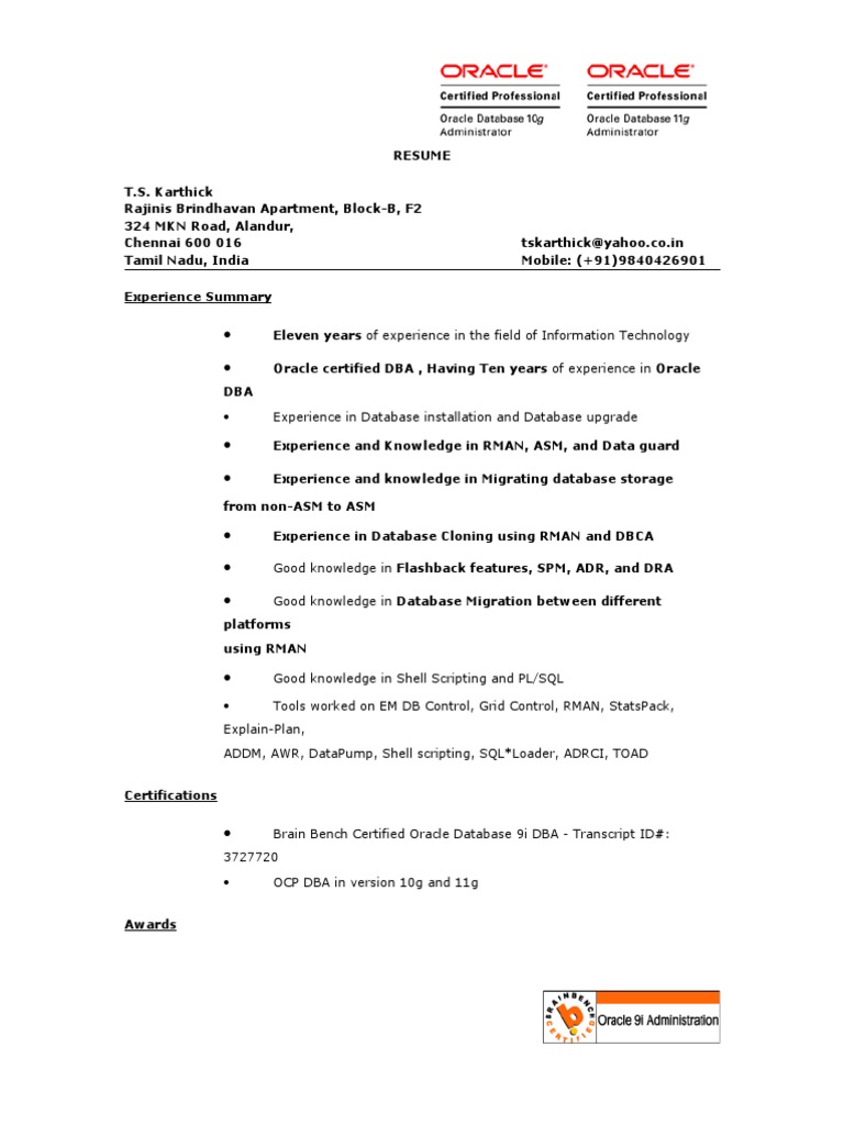 KarthicK Resume | PDF | Oracle Database | Databases