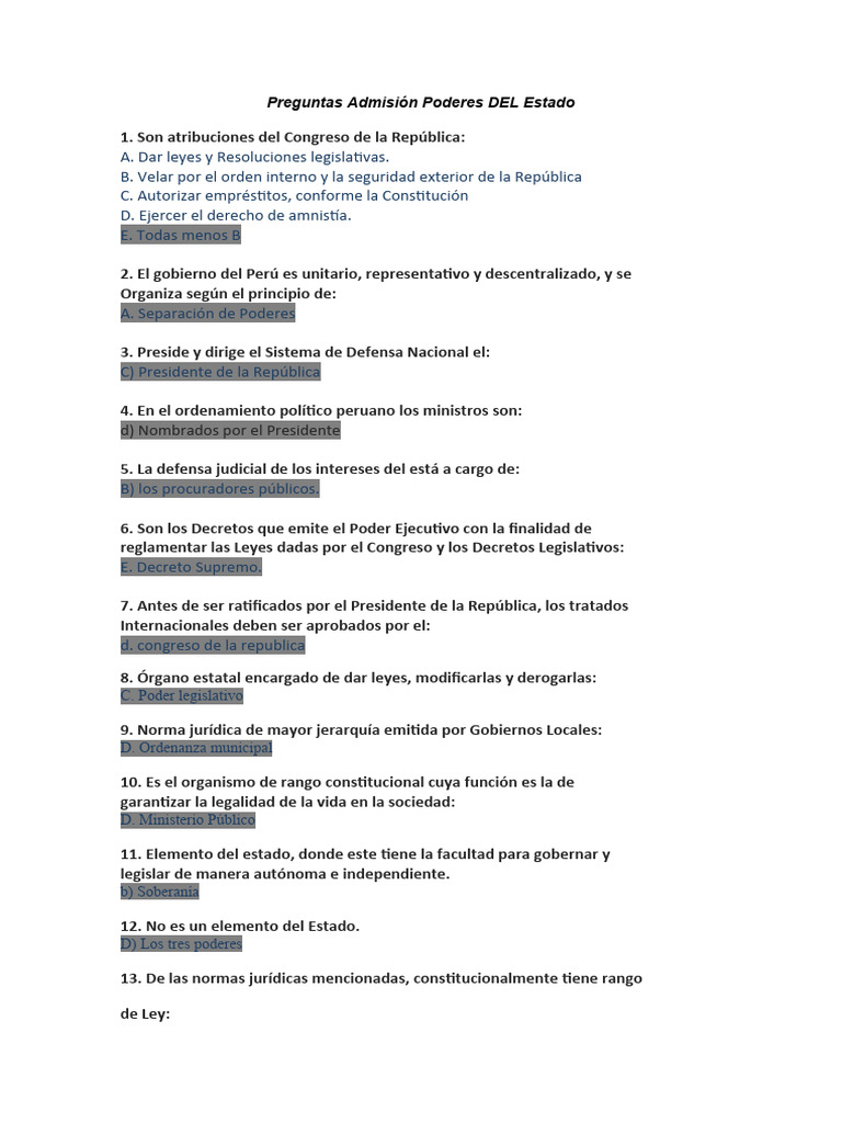 Funciones del Poder Legislativo en Perú | PDF | Separación de poderes ...