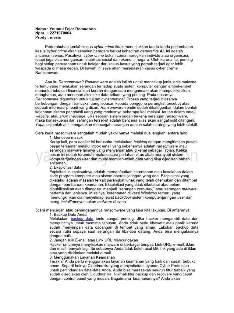 Ransomware: Ancaman dan Pencegahan Cyber Crime | PDF