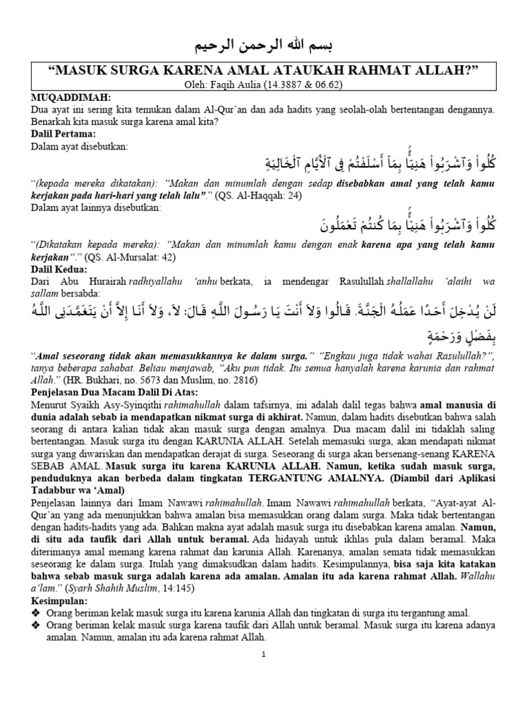Masuk Surga: Amal atau Rahmat Allah? | PDF