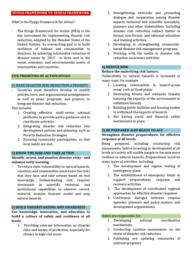 Hyogo vs. Sendai Framework Overview | PDF | Disaster Risk Reduction ...