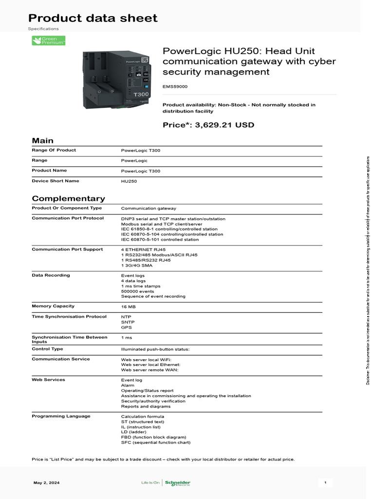 PowerLogic T300 HU250 Gateway Overview | PDF | Electricity | Electronics