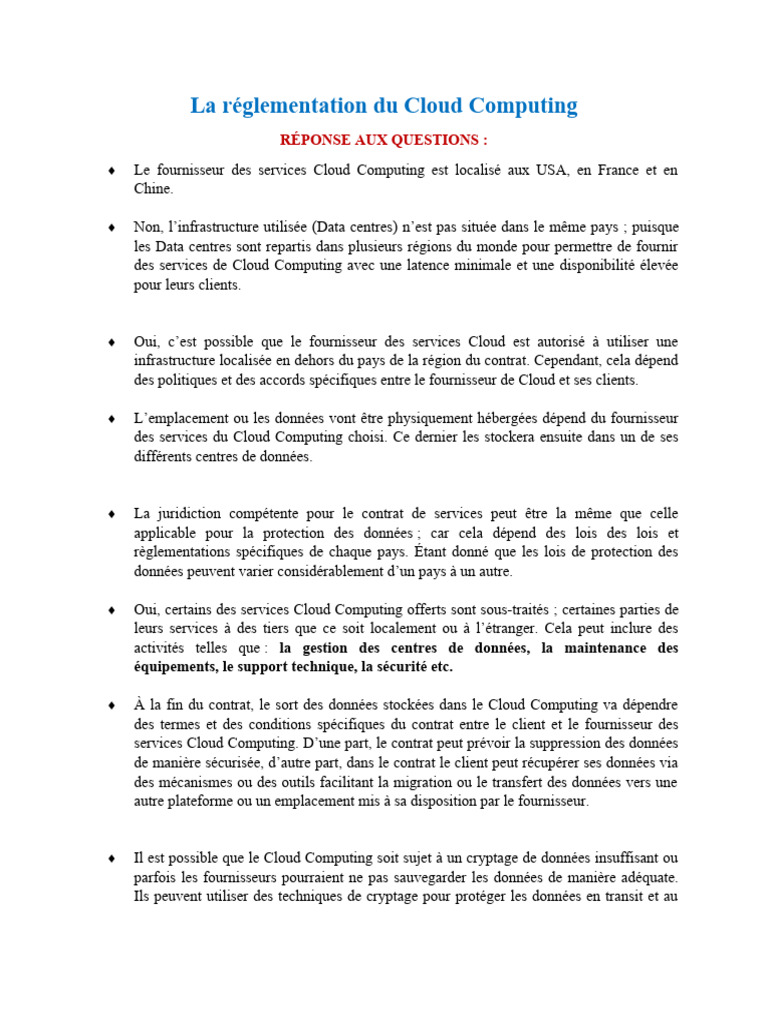 Réglementation du Cloud Computing mondial | PDF | Cloud computing ...