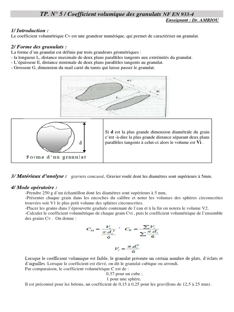 TP5 - Coefficient Volumétrique Des Graviers. | PDF