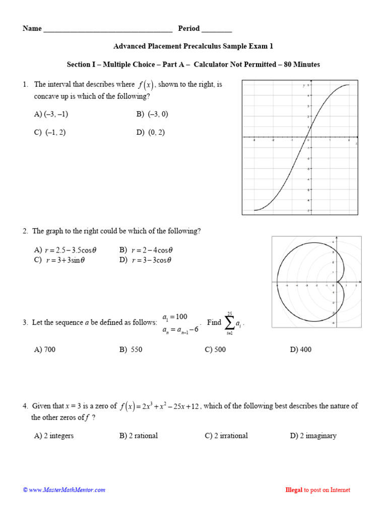 AP Precalculus Sample Exam 1 | PDF | Asymptote | Logarithm