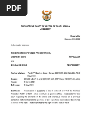 DPP Western Cape vs Bongani Bongo Judgment