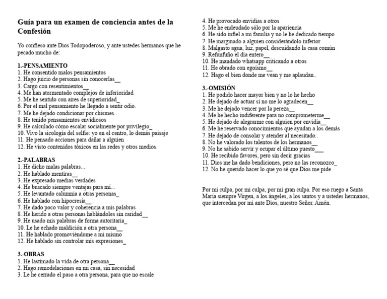 Examen de conciencia para la Confesión | PDF | Culpa (emoción)