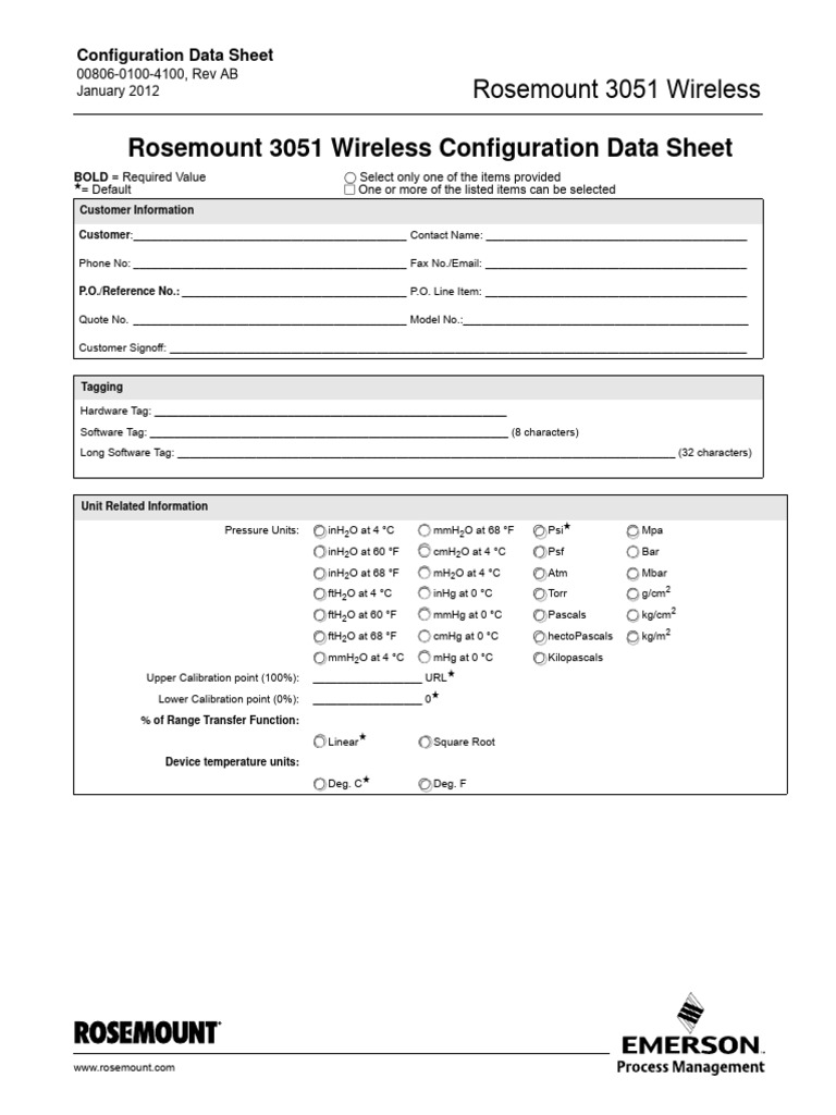 Configuration data sheet rosemount 3051 wireless series en 89758 pdf