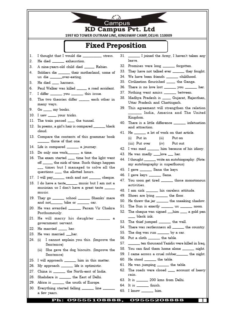 Fixed Prepositions in English Usage | PDF