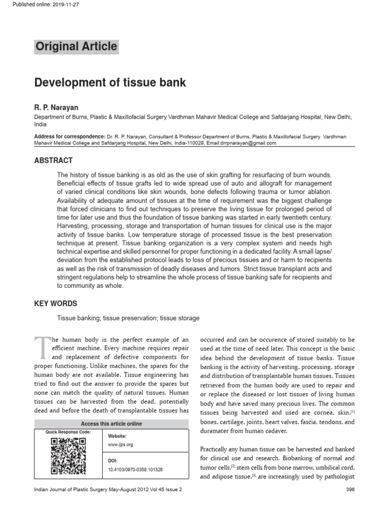 Tissue Banking: Development and Practices | PDF | Organ Transplantation ...