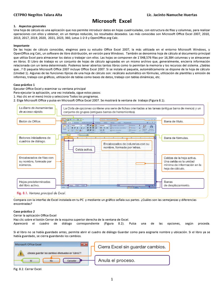 Partes y funciones de Excel | PDF | Microsoft Excel | Microsoft Office