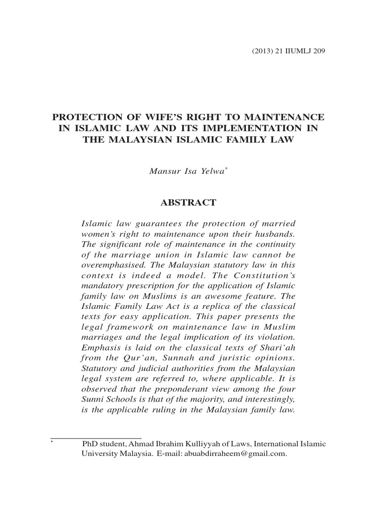 Wife's Maintenance Rights in Islamic Law | PDF | Islamic Jurisprudence ...