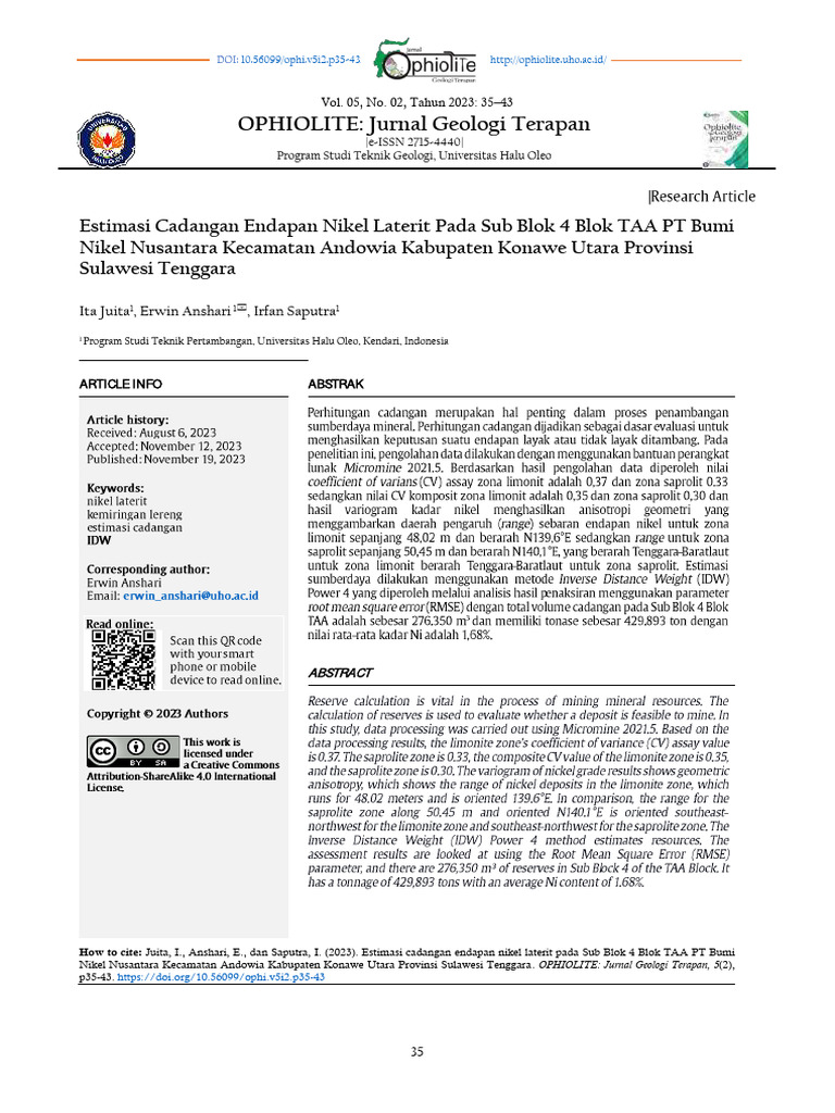 Estimasi Cadangan Endapan Nikel Laterit Pada Sub B | PDF | Teknologi ...