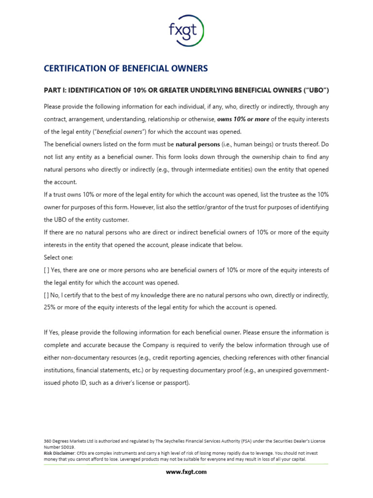 FXGT-Declaration-of-UBO | PDF | Identity Document | Contract For Difference
