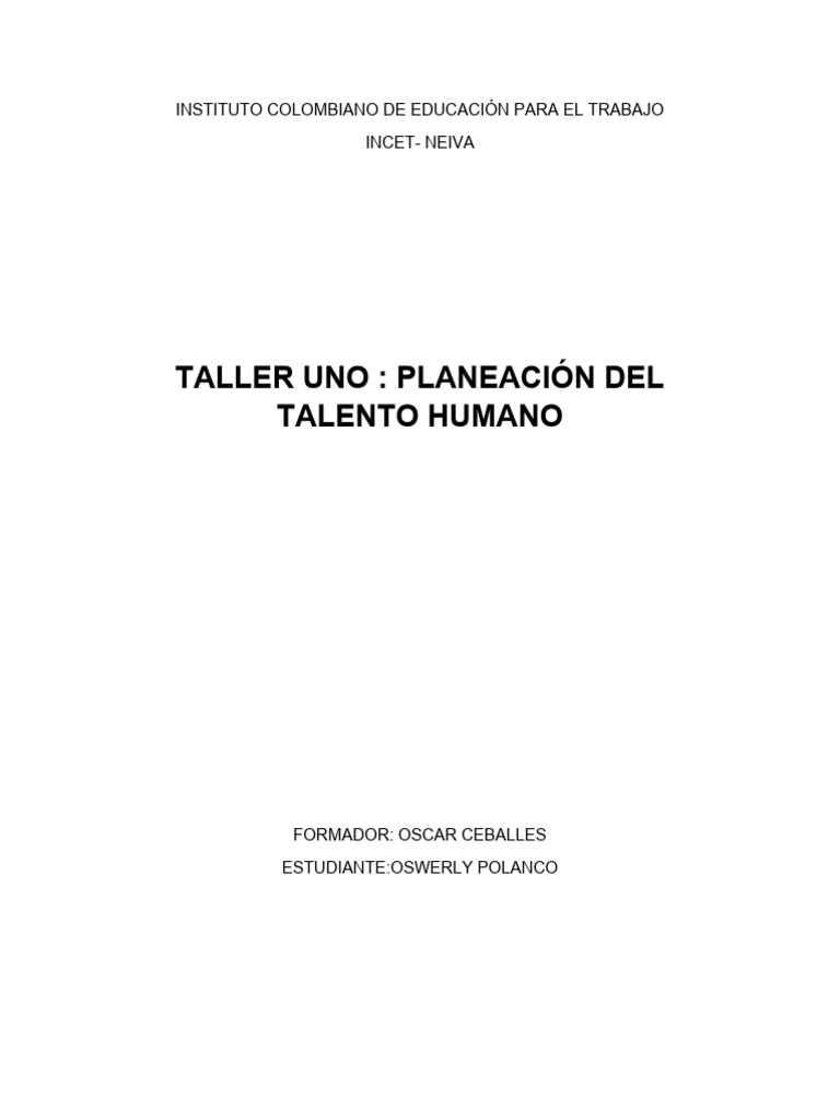 Taller Uno Talento Humano Oswerly | PDF | Gestión de recursos humanos