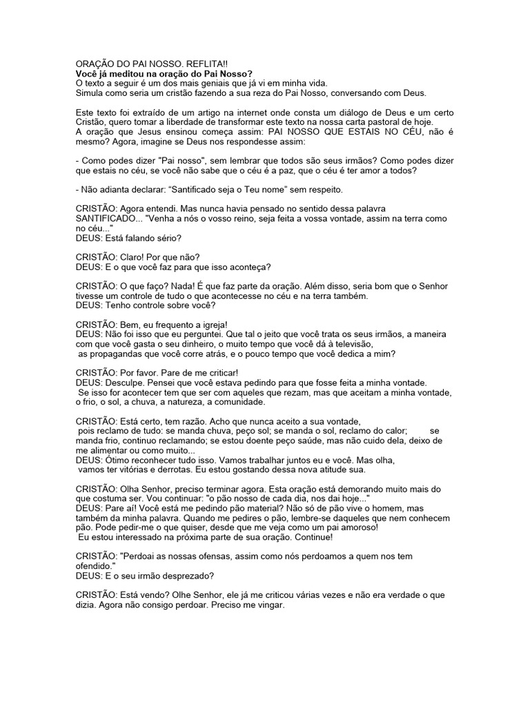 Oração Do Pai Nosso Pdf Oração Do Senhor Oração