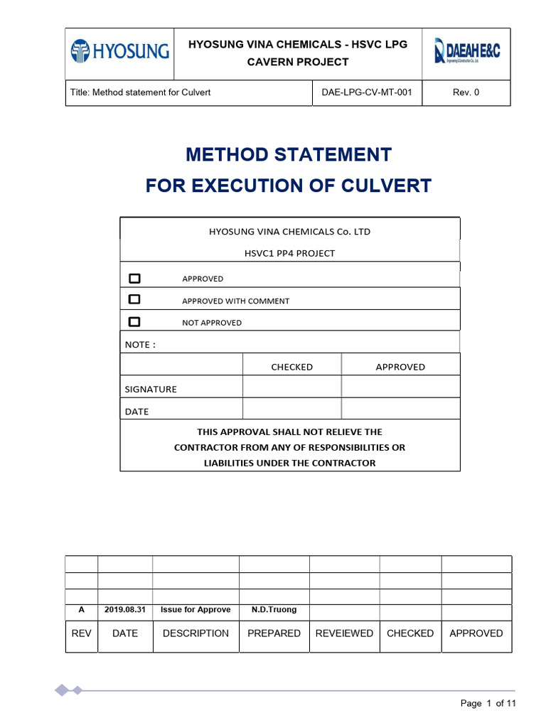 Method Statement for Culvert Construction | PDF | Concrete | Safety
