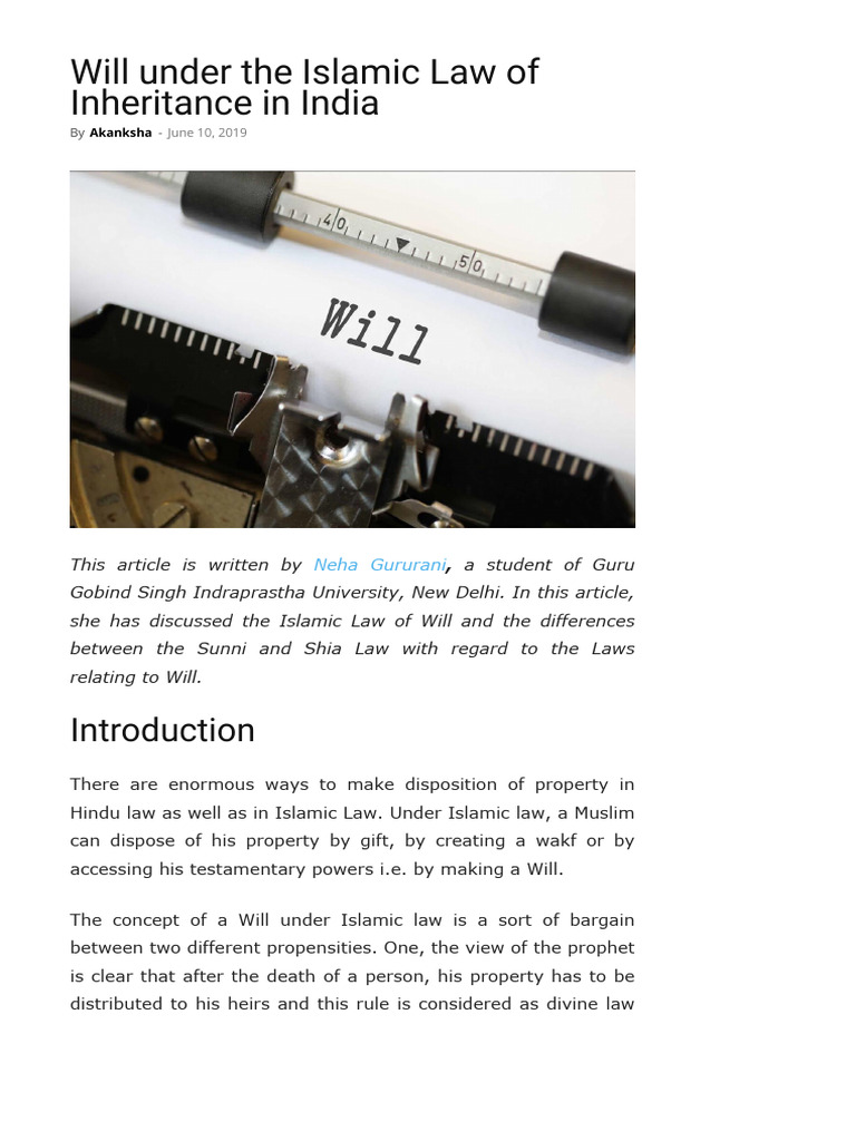 Will or Testament Under The Islamic Law of Inheritance in India | PDF ...