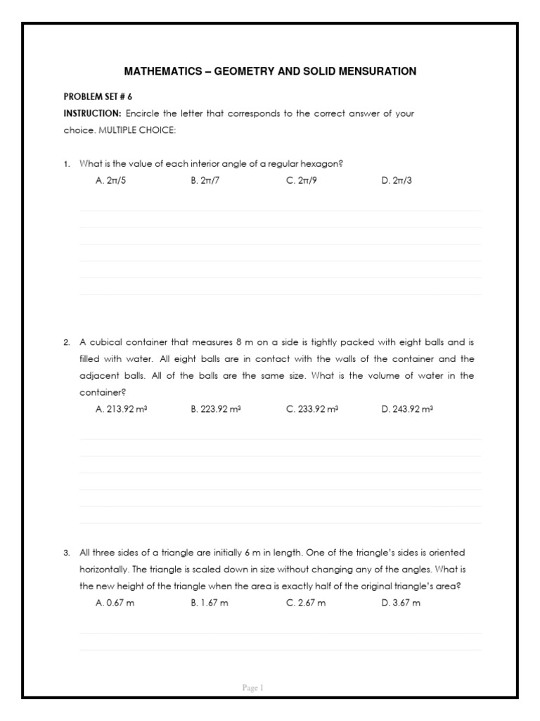 Problem Set Math Day 6 | PDF | Area | Circle