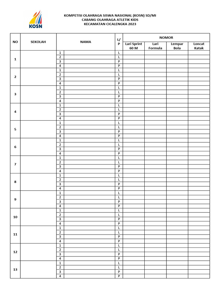 Hasil O2SN Atletik Kids 2023 | PDF