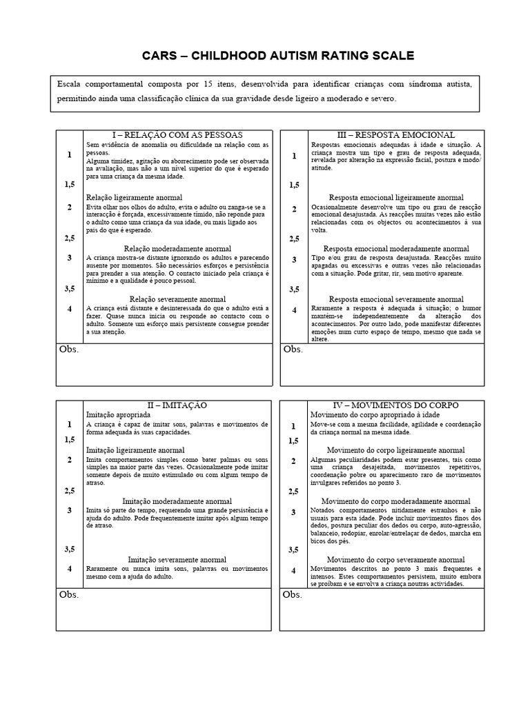 Escala CARS para Avaliação do Autismo | PDF | Ansiedade | Emoções