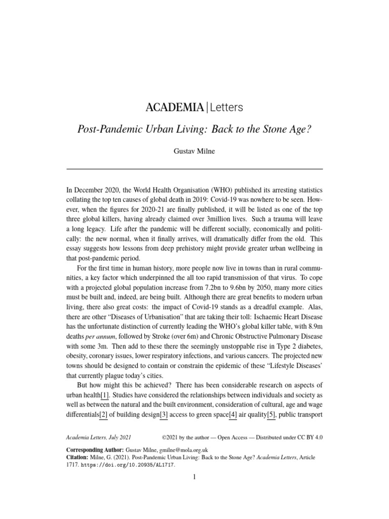 Post Pandemic Urban Living Back To The S | PDF | Urbanization | Microbiota