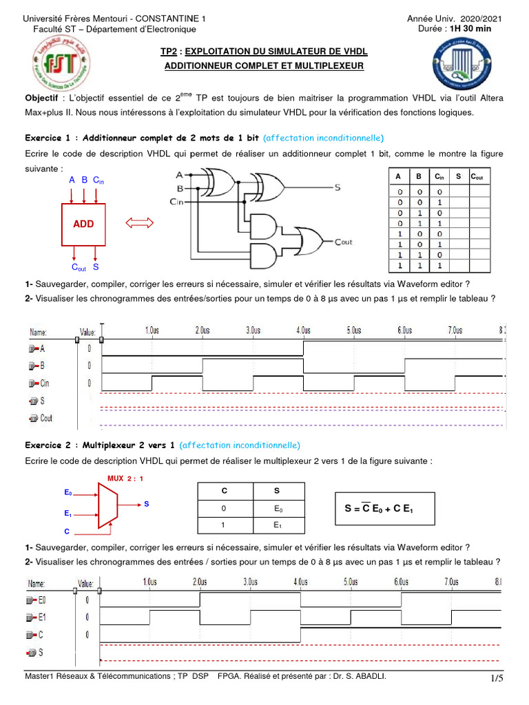 Simulation VHDL : Additionneur et MUX | PDF | VHDL | Design électronique