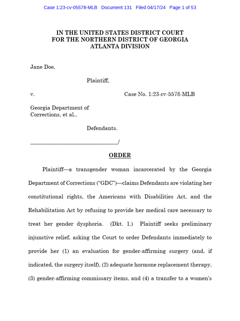 Georgia Trans Inmate Order | Download Free PDF | Hormone Replacement ...
