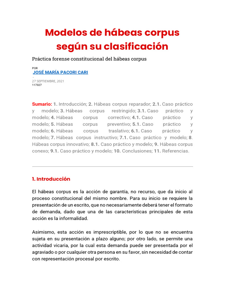 Modelos de Demanda de Habeas Corpus Utp Classs | Descargar gratis PDF ...