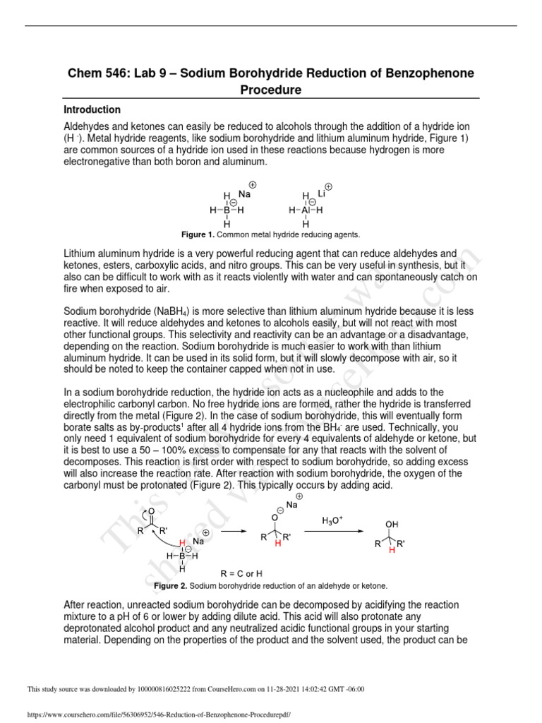 Sodium Borohydride Reduction of Benzophenone | PDF | Aldehyde ...