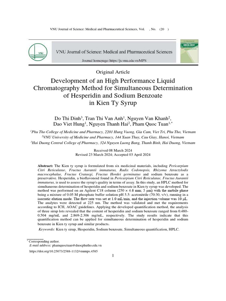 Development of An High Performance Liquid Chromatography Method For ...