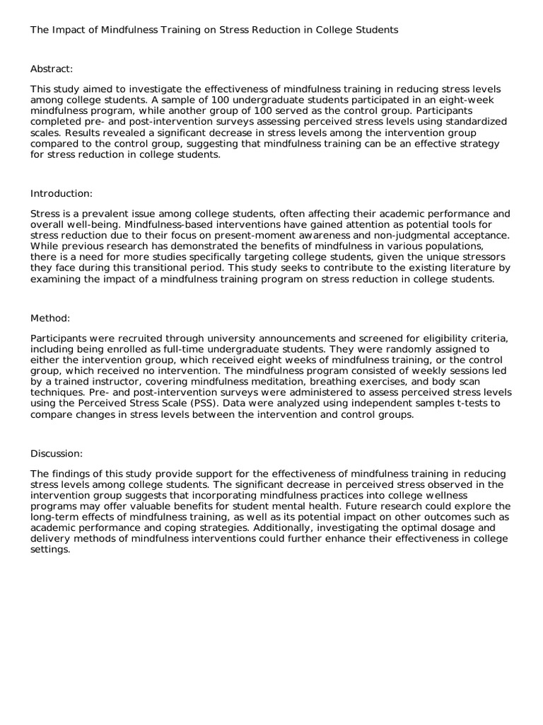 The Impact of Mindfulness Training On Stress Reduction in College ...