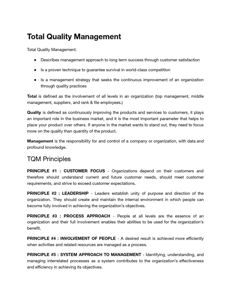 Total Quality Management | PDF | Human Resources | Employment