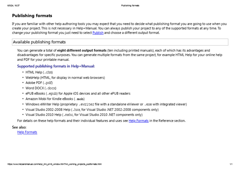 Help+Manual Publishing Formats Overview | PDF | Art | Computers