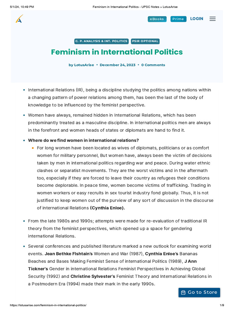 Feminism's Role in International Politics | PDF | Gender Studies | Feminism