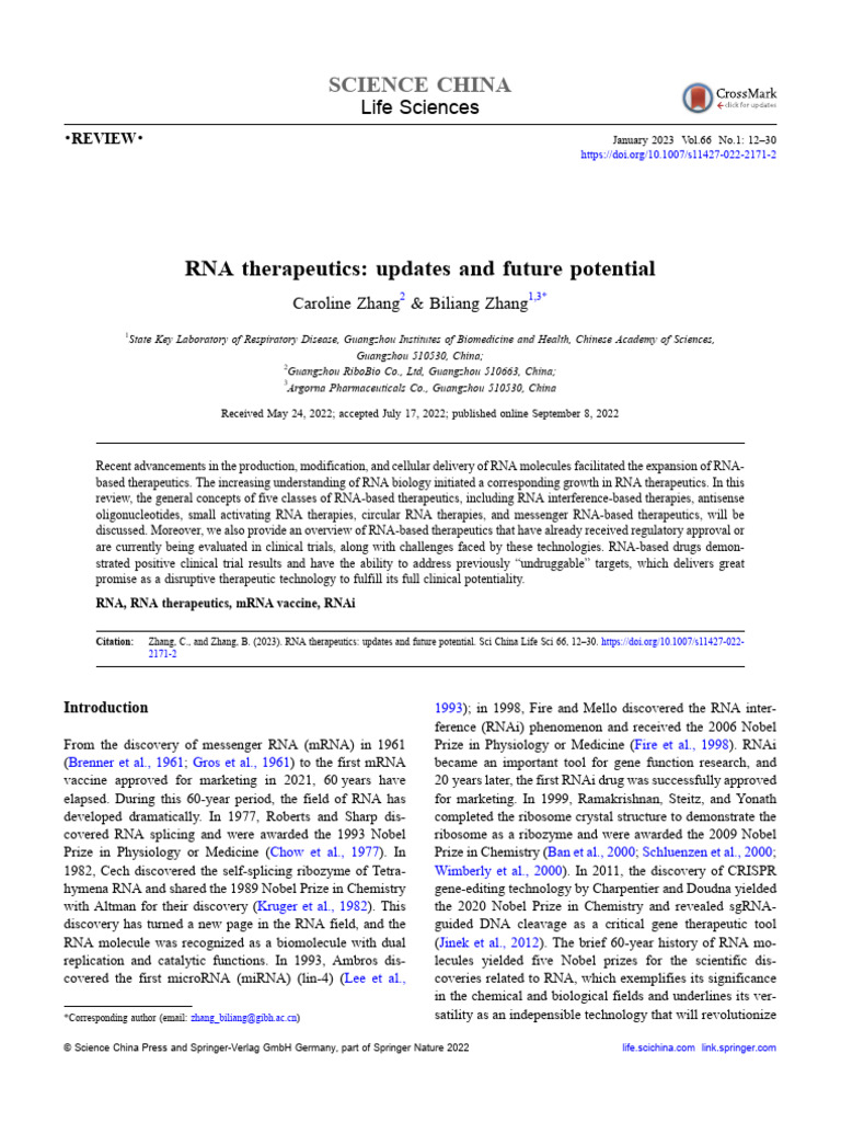RNA Therapeutics: Advances and Outlook | PDF | Small Interfering Rna ...