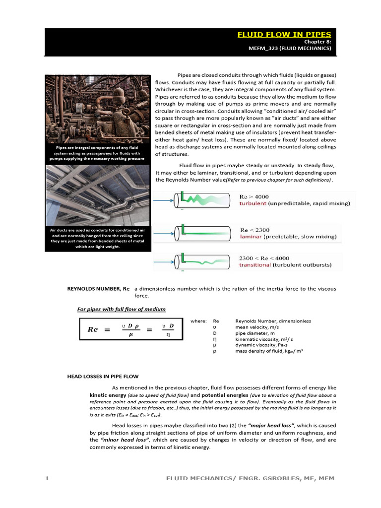 Fluid Flow In Pipes