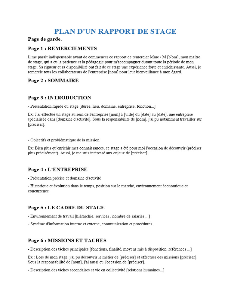Structure d'un Rapport de Stage | PDF