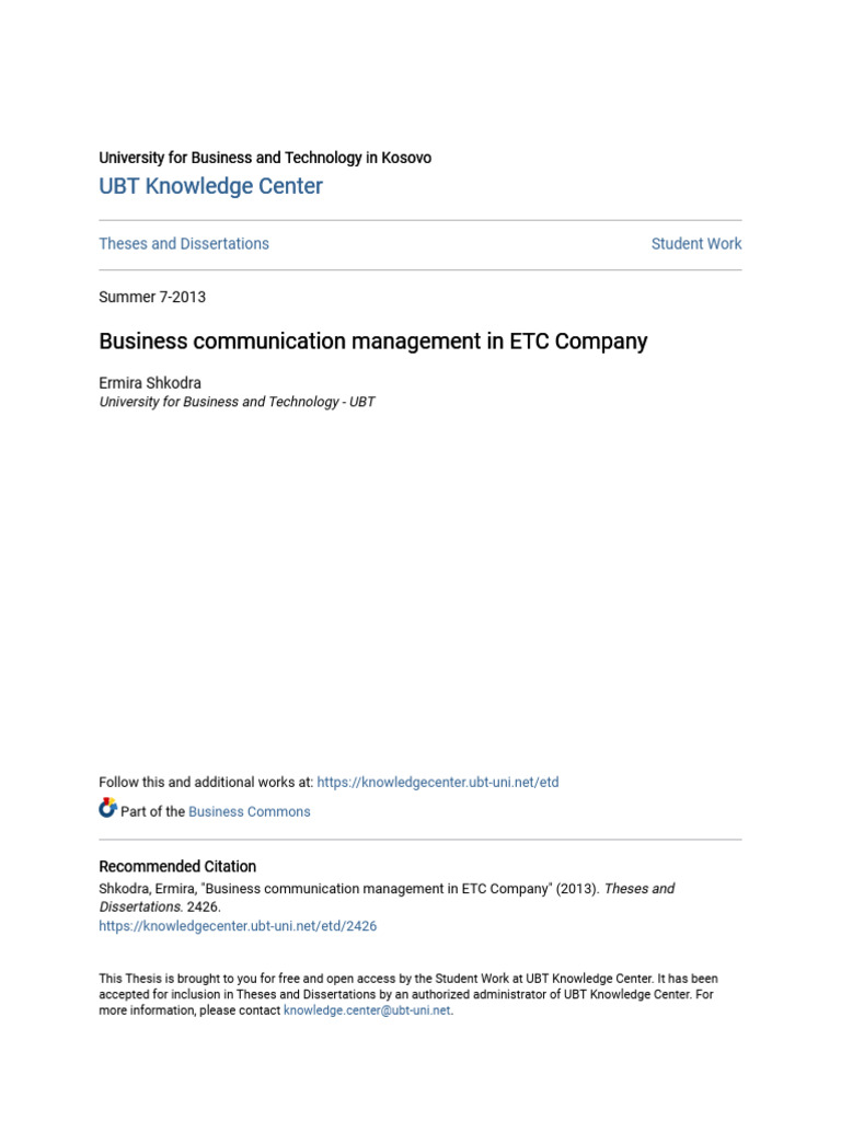 Business Communication Management In Etc Company Pdf Communication