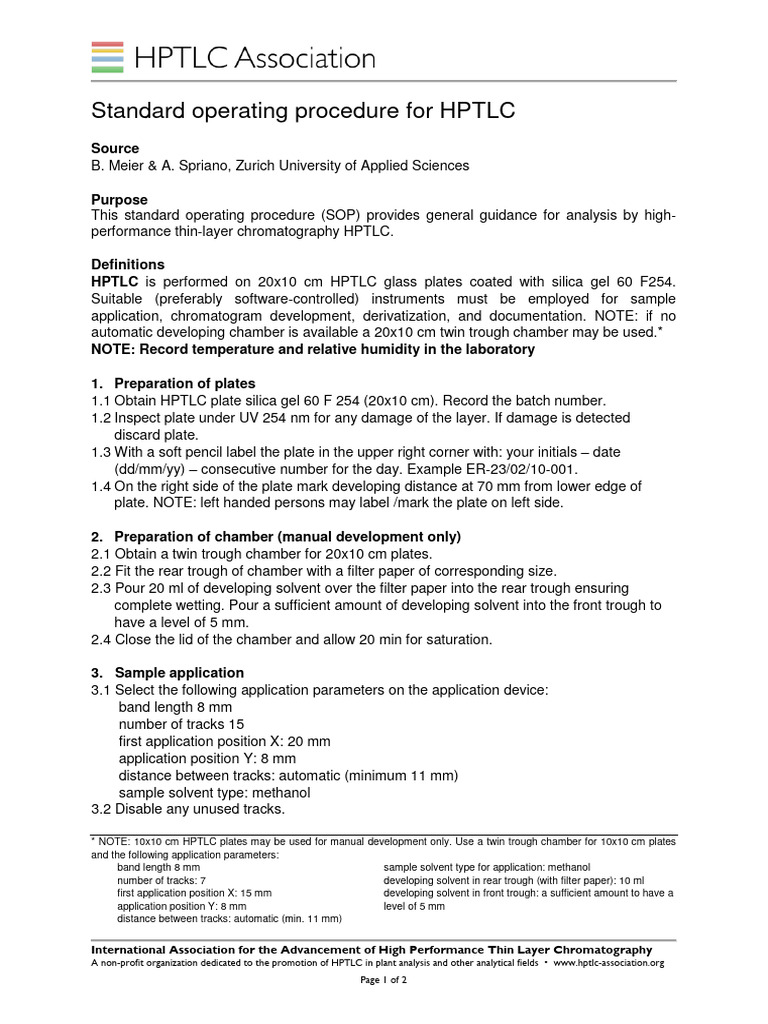 Sop For HPTLC Zhaw New 14 Feb 2017 PDF Thin Layer Chromatography