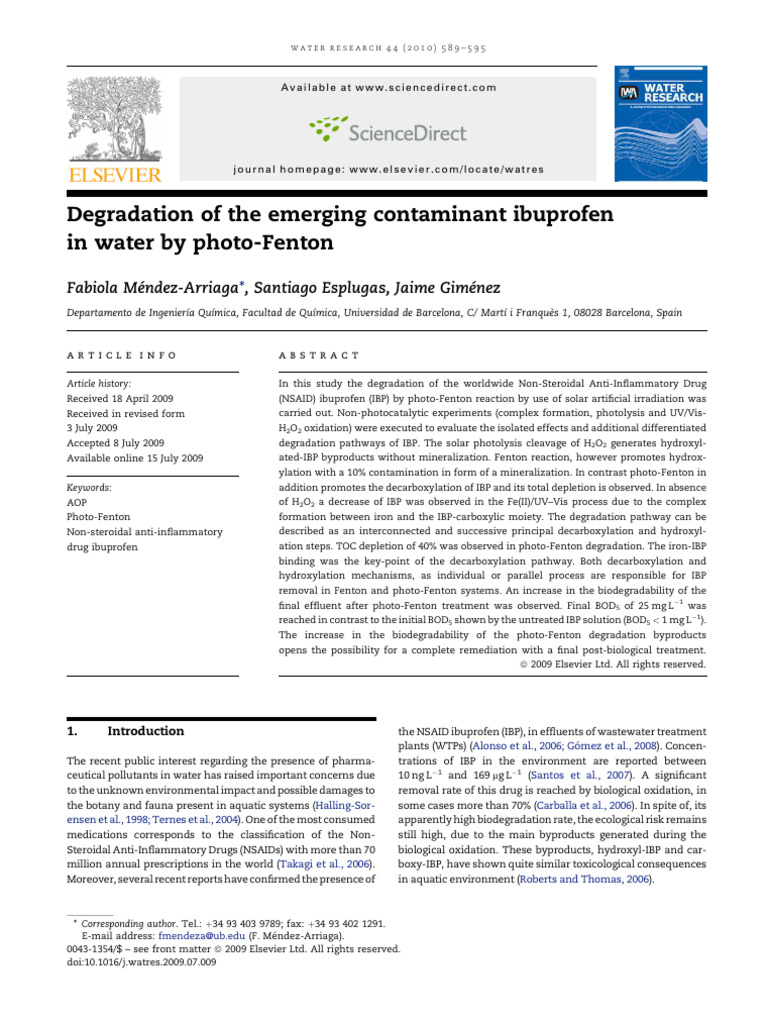 Degradation of The Emerging Contaminant | PDF | Iron | Total Organic Carbon