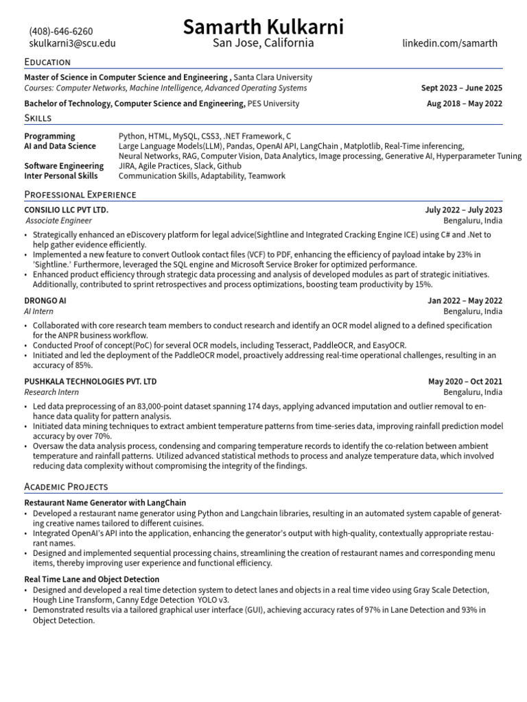 Samarth Kulkarni: AI & Software Engineer | PDF | Artificial ...